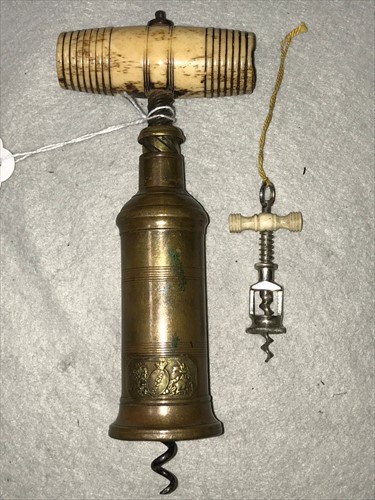 Lot 857 - A Victorian bronze barrel corkscrew