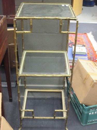 Lot 534 - A gilt metal faux-bamboo three tier whatnot -...