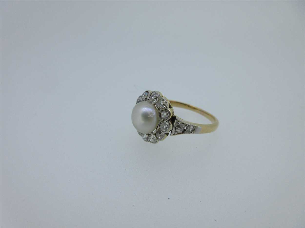 Lot 104 - A cultured pearl and diamond cluster ring
