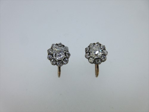 Lot 223 - A pair of diamond cluster screw back earrings