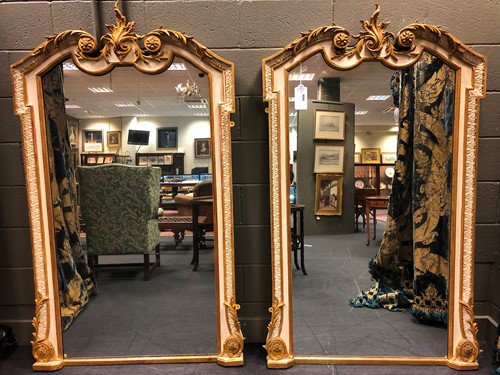Lot 331 - A near pair of white painted and parcel gilt pier mirrors, mid to late 19th century