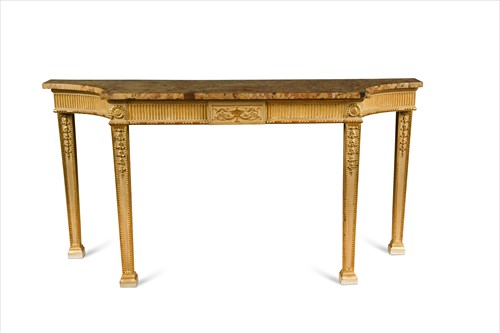 Lot 332 - A George III style white painted and parcel gilt console table, mid to late 19th century