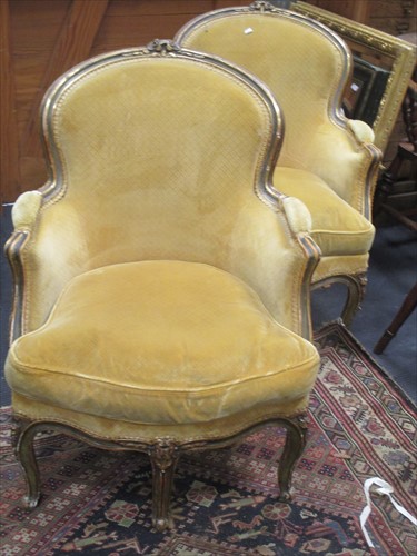 Lot 571 - A pair of Louis XV style green and parcel gilt...