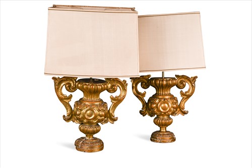 Lot 306 - A pair of carved gilt wood and gesso urns, late 18th century