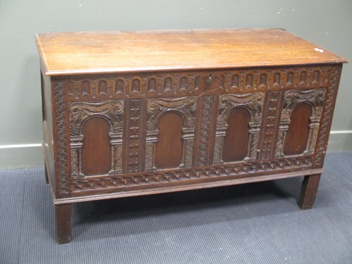 Lot 864 - A late 17th century oak panelled coffer with...