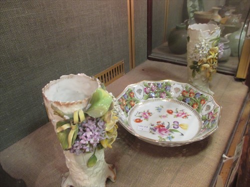 Lot 16 - A Dresden type wall plate, another, a vase and...