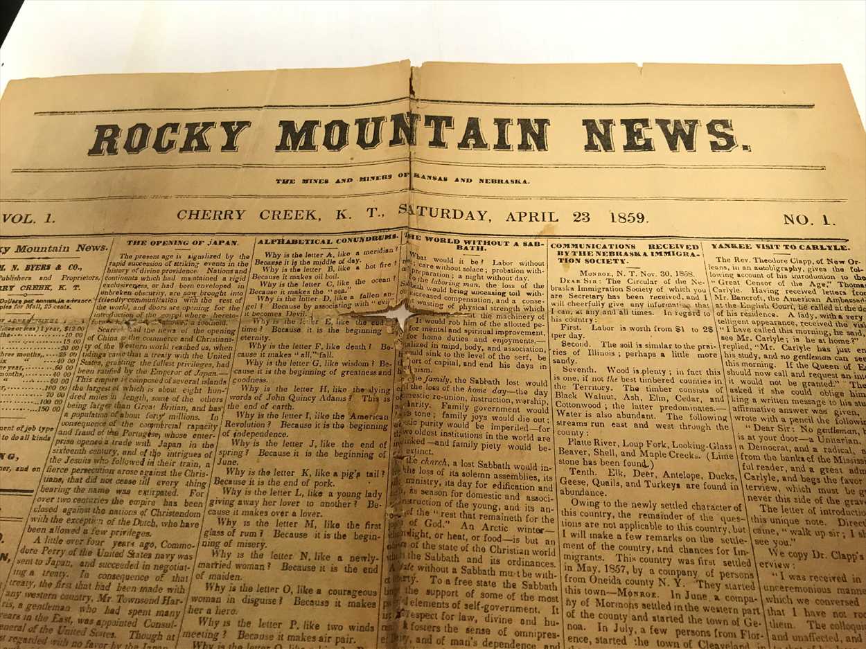 Lot 363 - returned to vendor by CA 13-7-2020. Rocky Mountain News No.1, 1859