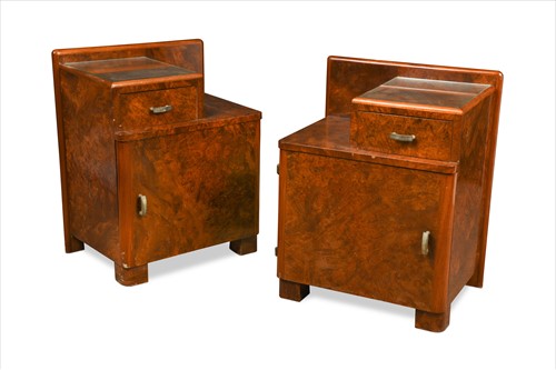 Lot 181 - A pair of Art Deco walnut bedsides