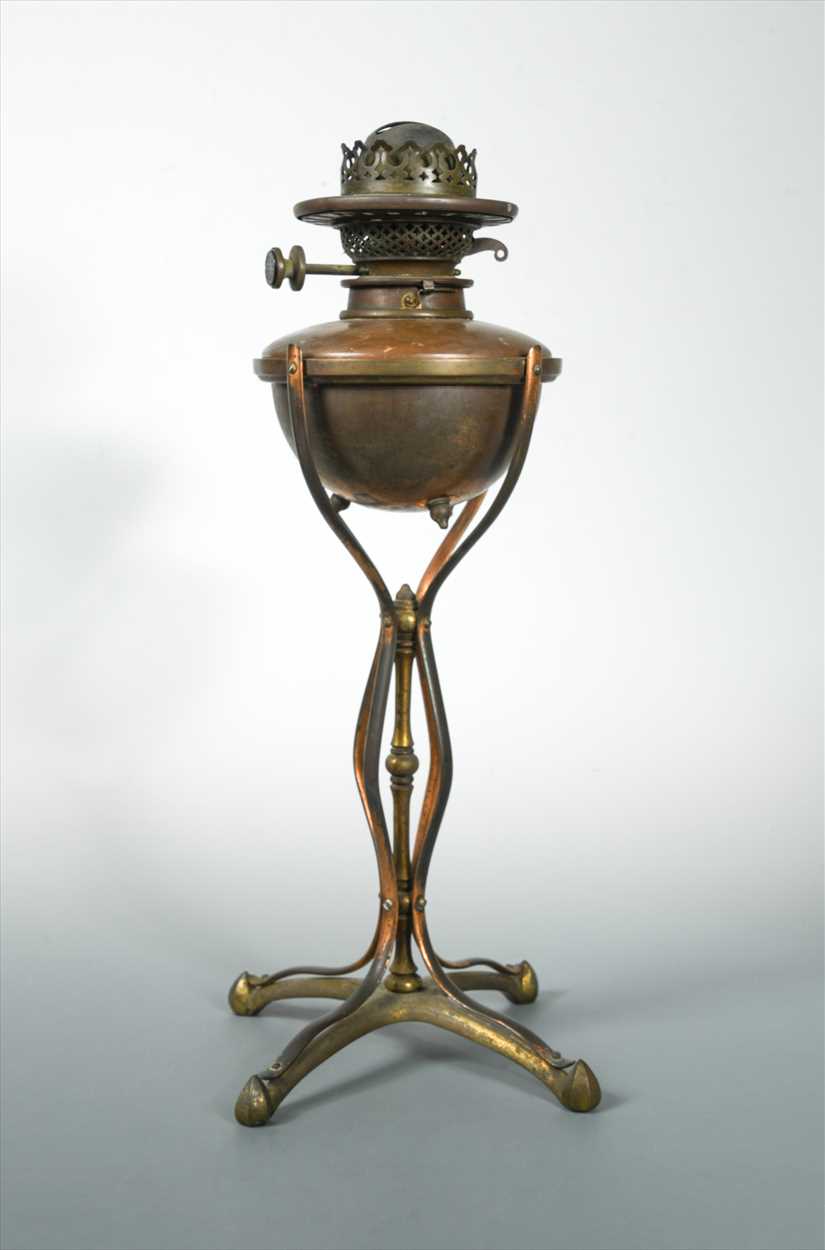 Lot 124 - A W.A.S Benson brass and copper oil lamp