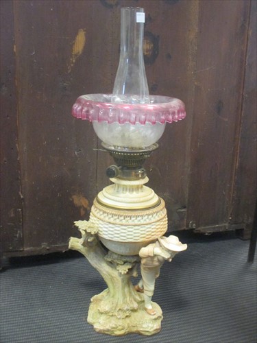 Lot 163 - A late 19th Century Worcester blush ivory porcelain oil lamp (later resevoir)