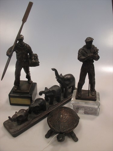Lot 29 - A 20th century bronze figure of an oarsman, another similar and other items