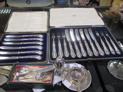 Lot 243 - Silver coaster, ashtray& salt & teaknives, and...