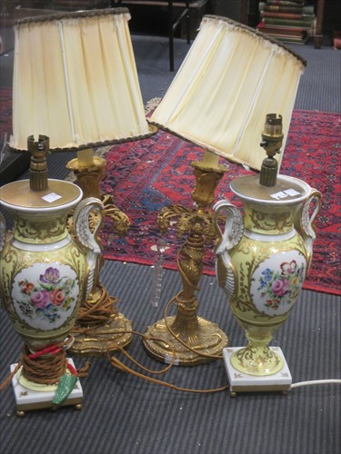 Lot 93 - A pair of french gilt table lamps together...