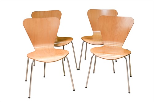 Lot 219 - After Arne Jacobsen, a set of four bentwood stacking chairs