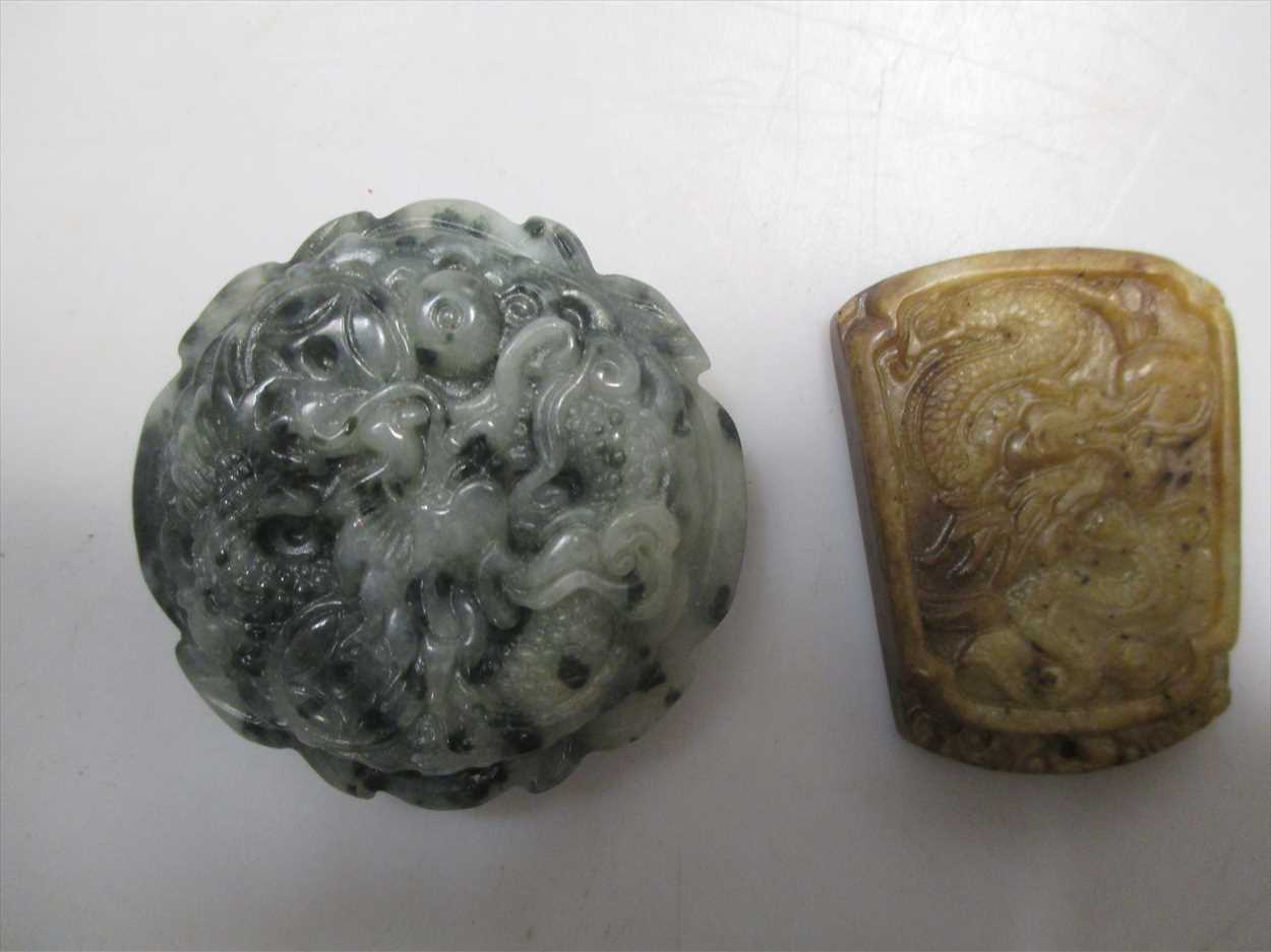 Lot 150 - Jade daigou, red lacquered snuff bottle, jade...