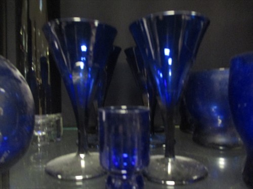 Lot 52 - A Victorian 'Bristol blue' water jug and six...
