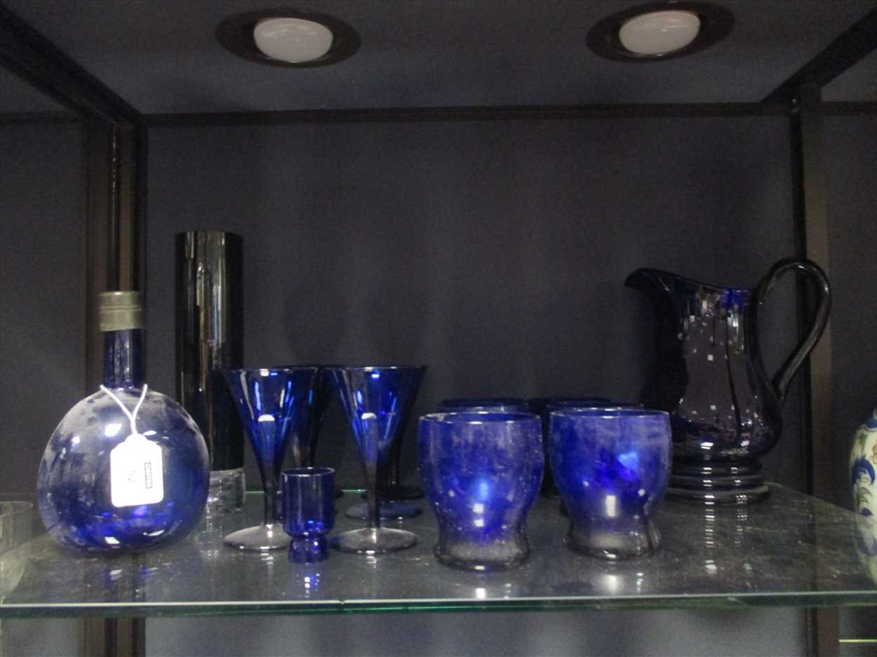 Lot 52 - A Victorian 'Bristol blue' water jug and six...