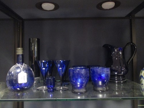 Lot 52 - A Victorian 'Bristol blue' water jug and six...