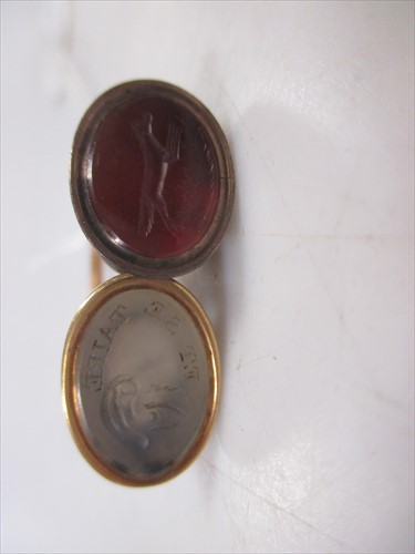 Lot 226 - Two 19th century gold and hardstone seals, a...