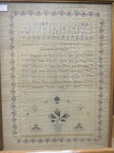 Lot 325 - A 1814 sampler worked by Elizabeth Marsden...