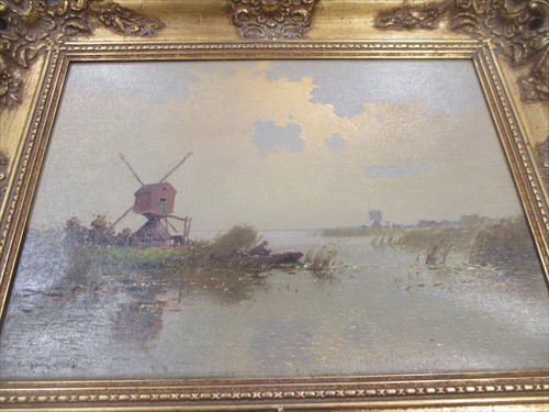 Lot 339 - Jan Knikker Jnr, Oil painting of two windmills