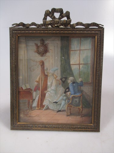 Lot 179 - S Dumont - miniature of a harp player