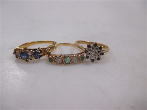 Lot 217 - A collection of nine 18ct gold diamond and gem...