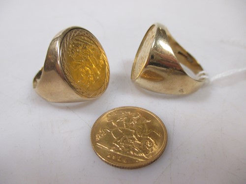 Lot 198 - Two 9ct ring mounts each with a half sovereign,...