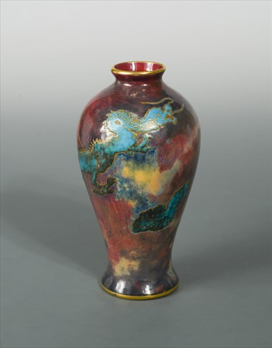 Lot 39 - A Bernard Moore red lustre dragon vase