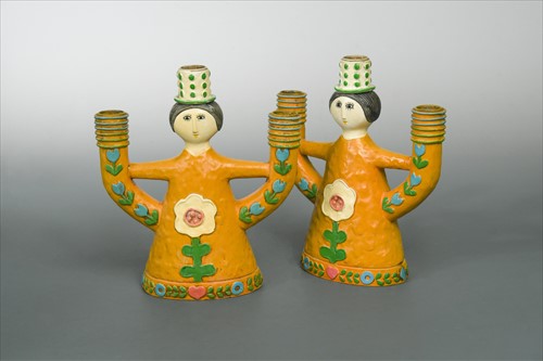 Lot 47 - In the manner of Bjorn Winblad, a pair of mid 20th century figural candlesticks