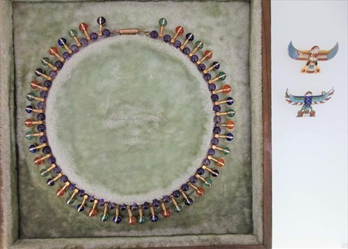 Lot 51 - A 19th century French archaeological revival necklace and two associated brooches