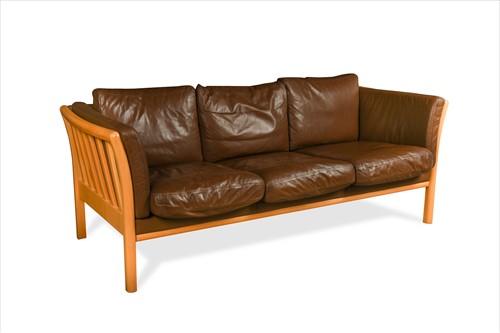 Lot 220 - A Danish brown leather Stouby-type three seat sofa