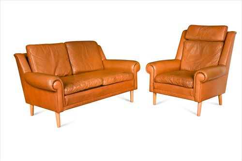 Lot 224 - A 1960s Danish tan leather three-piece suite