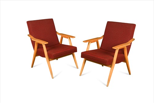 Lot 211 - A pair of mid-century Czechoslovakian beech framed armchairs