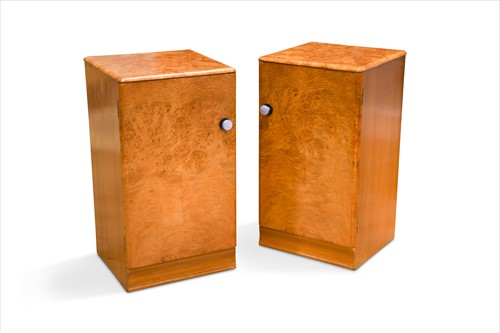 Lot 196 - A pair of blonde Art Deco birdseye maple bedside cupboards