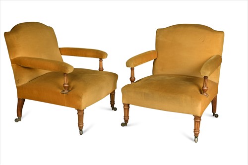 Lot 351 - A pair of walnut and parcel gilt chairs in the manner of Holland and Sons, late 19th century