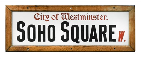 Lot 121 - Soho Square, City of Westminster, an early 20th century vitrolite glass street sign