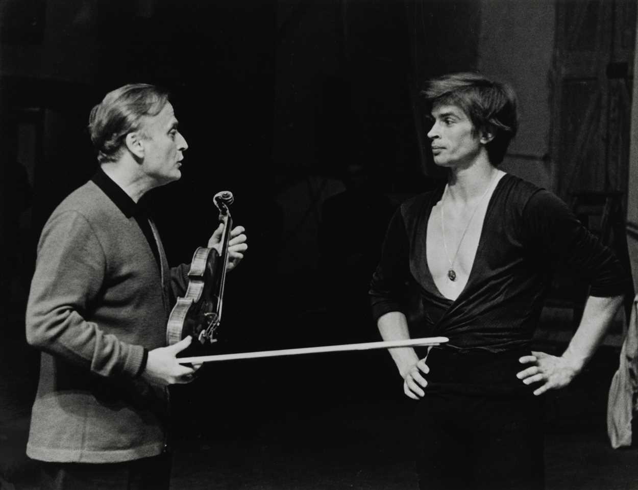 Lot 244 - David Farrell (British, 1919-2013), Yehudi Menuhin with Rudolph Nureyev, photograph