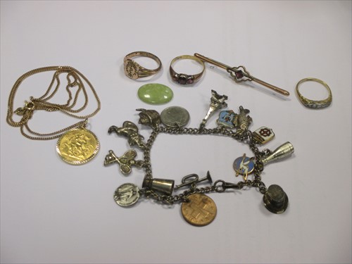 Lot 197A - A gold 1/2 sovereign mounted and various gold jewellery etc