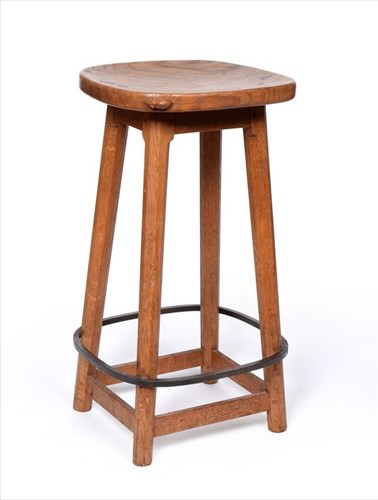 Lot 173 - A Robert “Mouseman” Thompson oak high bar stool