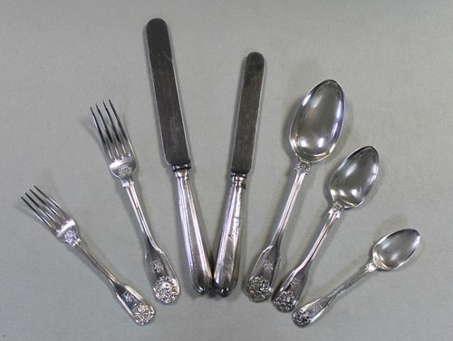 Lot 416 - A 34 piece set of Victorian silver flatware with 13 additions