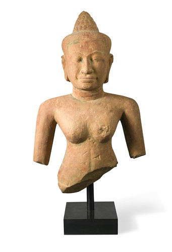 Lot 395 - A Khmer sandstone bust of Buddha