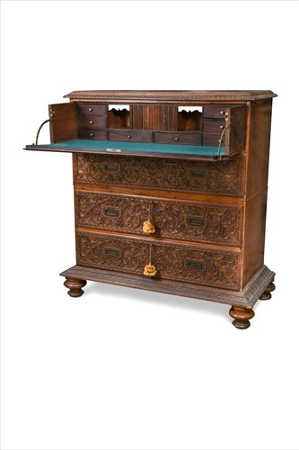 Lot 360 - A Ceylonese carved padauk chest of drawers, 19th century