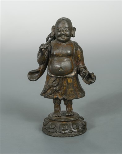 Lot 24 - A Chinese bronze figure of Buddhai, Ming Dynasty, probably 16th/early 17th century