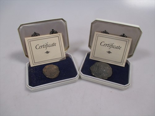 Lot 182 - Two spanish wreck coins, 8 reale and 4 reale - Lucayan beach pirate treasure 1628 - ex spinks