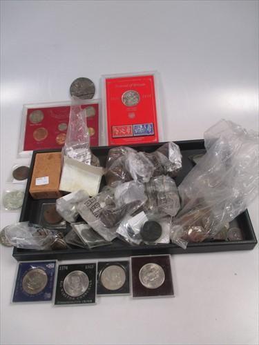 Lot 180 - A quantity of coins including a Marie Therese dollar, silver and bronze coinage etc and two stamp albums