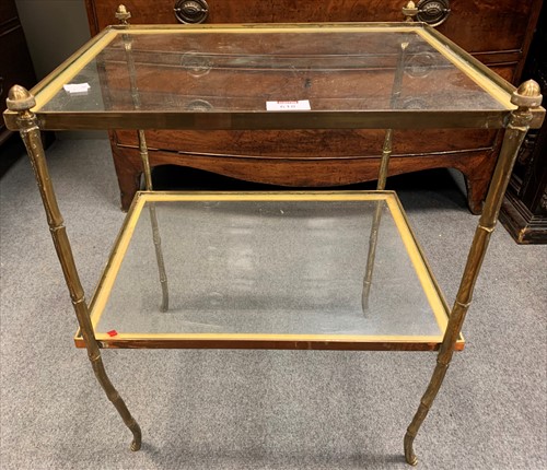 Lot 618 - A pair of gilt brass two tier glass topped...