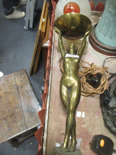 Lot 88 - An Art Nouveau style table lamp as a bronzed...