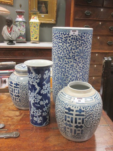 Lot 86 - Four Chinese blue and white vases/jars