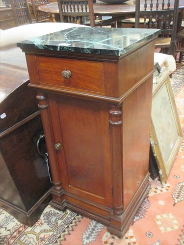 Lot 533 - A matched pair of 19th century mahogany bedsides with green marble tops.